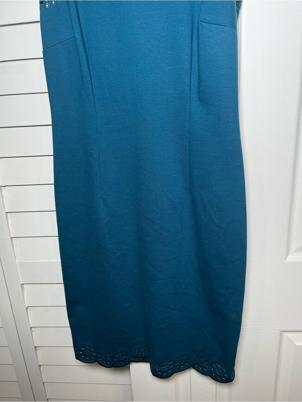 NWT Talbots Teal Blue Scallop Neckline Eyelet Sheath Dress - Size 4 - Picture 5 of 17